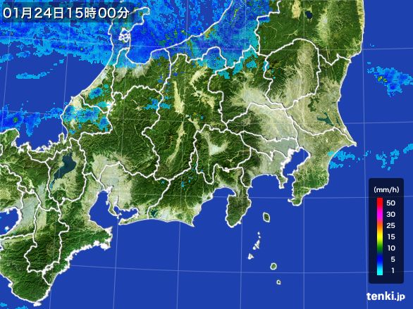 関東・甲信地方の雨雲レーダー(2016年01月24日)