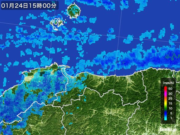 鳥取県の雨雲レーダー(2016年01月24日)