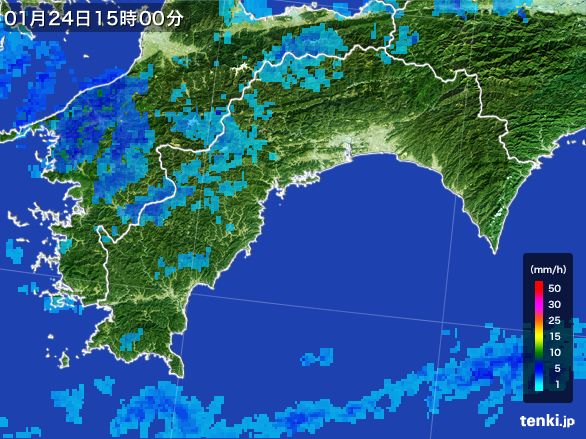 高知県の雨雲レーダー(2016年01月24日)