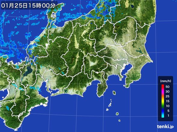 関東・甲信地方の雨雲レーダー(2016年01月25日)