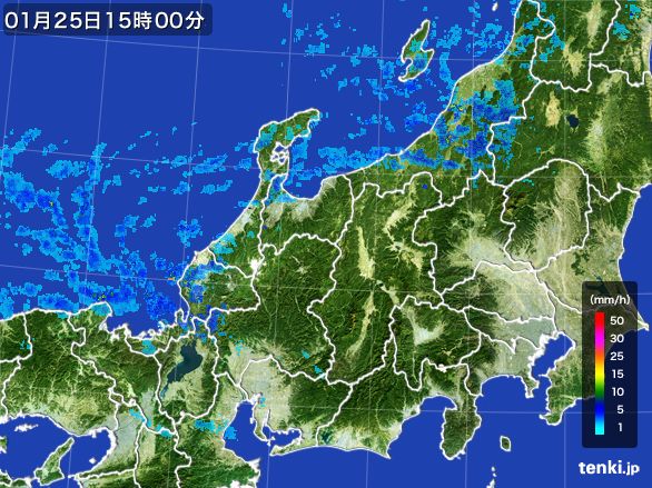 北陸地方の雨雲レーダー(2016年01月25日)