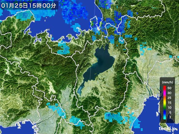 滋賀県の雨雲レーダー(2016年01月25日)