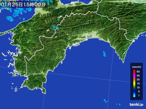 高知県の雨雲レーダー(2016年01月25日)