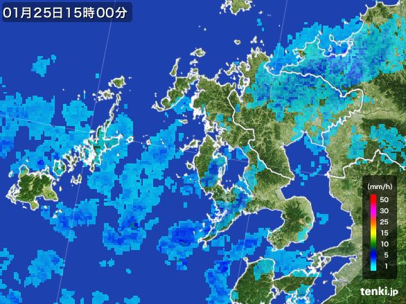 長崎県の雨雲レーダー(2016年01月25日)