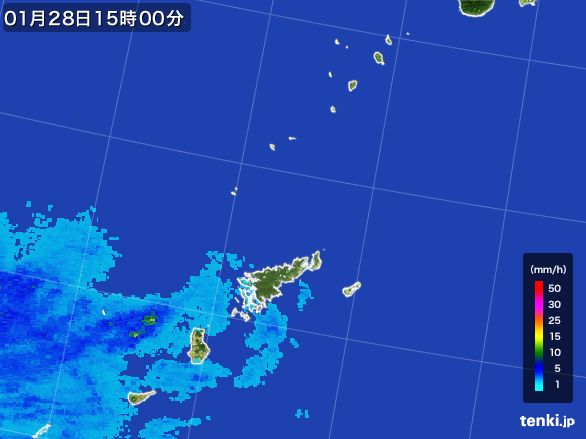 奄美諸島(鹿児島県)の雨雲レーダー(2016年01月28日)