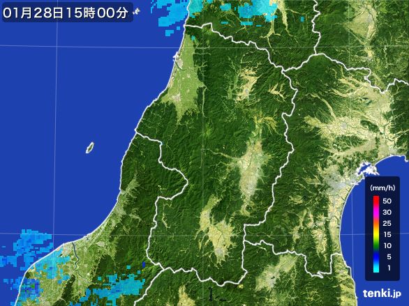 山形県の雨雲レーダー(2016年01月28日)