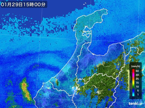石川県の雨雲レーダー(2016年01月29日)