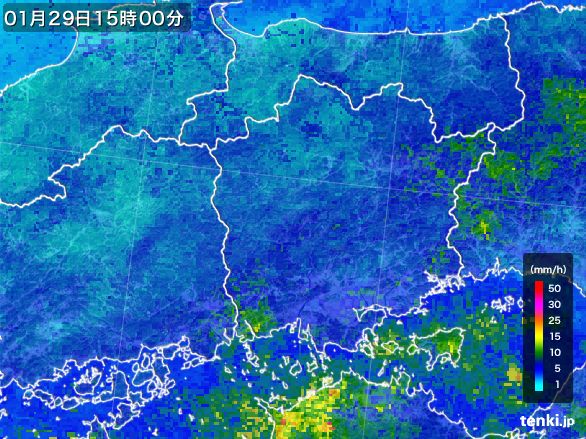 岡山県の雨雲レーダー(2016年01月29日)