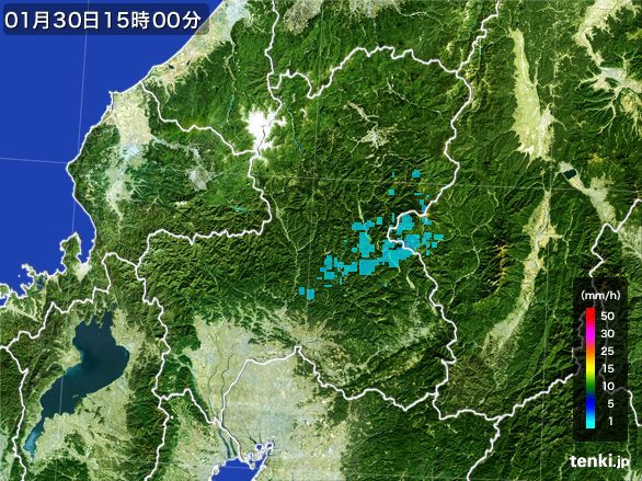 岐阜県の雨雲レーダー(2016年01月30日)