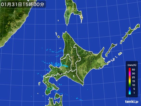 北海道地方の雨雲レーダー(2016年01月31日)