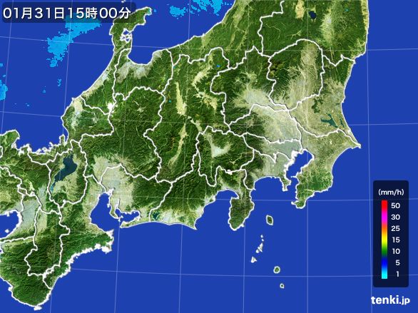 関東・甲信地方の雨雲レーダー(2016年01月31日)