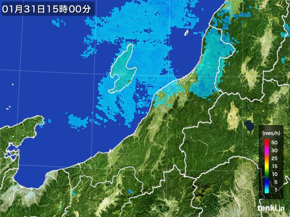 新潟県の雨雲レーダー(2016年01月31日)