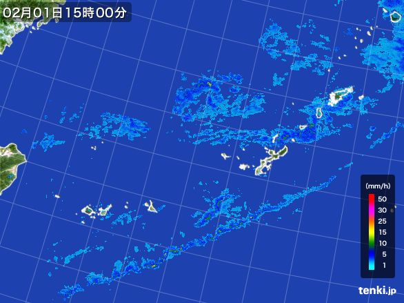 沖縄地方の雨雲レーダー(2016年02月01日)