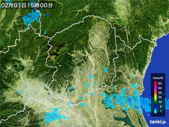 栃木県の雨雲レーダー(2016年02月01日)