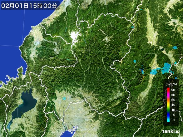 岐阜県の雨雲レーダー(2016年02月01日)