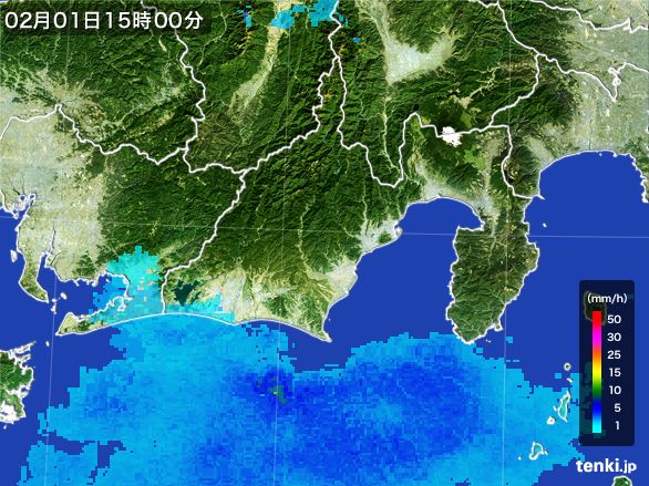 静岡県の雨雲レーダー(2016年02月01日)
