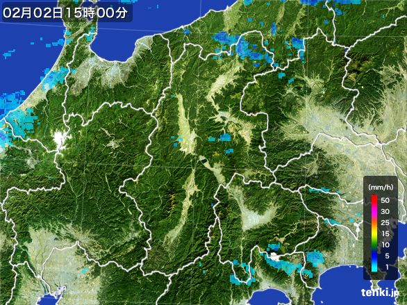 長野県の雨雲レーダー(2016年02月02日)
