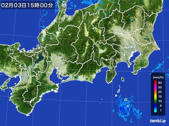 東海地方の雨雲レーダー(2016年02月03日)