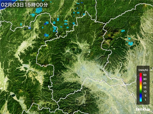 群馬県の雨雲レーダー(2016年02月03日)