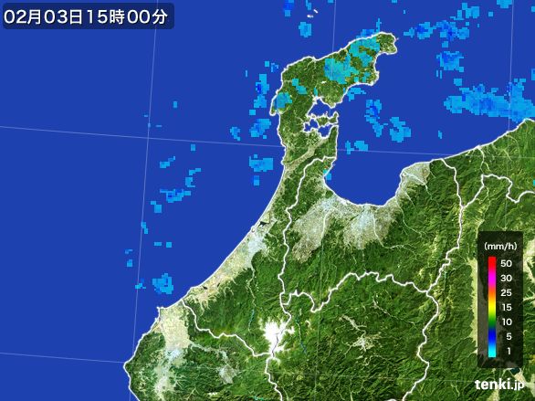 石川県の雨雲レーダー(2016年02月03日)