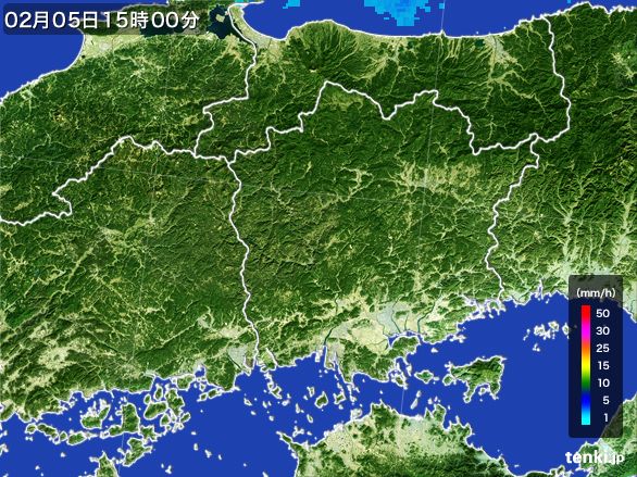 岡山県の雨雲レーダー(2016年02月05日)