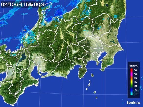 関東・甲信地方の雨雲レーダー(2016年02月06日)
