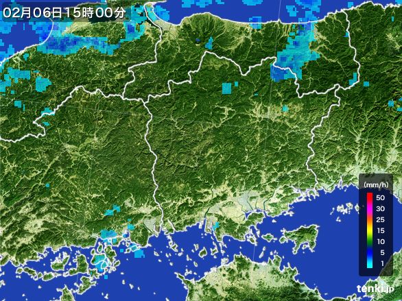 岡山県の雨雲レーダー(2016年02月06日)