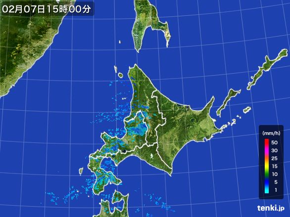 北海道地方の雨雲レーダー(2016年02月07日)