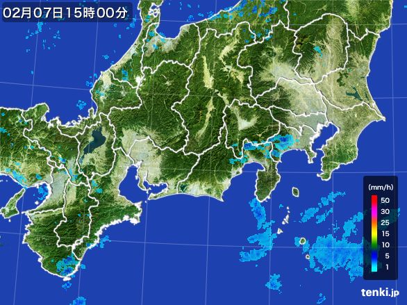 東海地方の雨雲レーダー(2016年02月07日)