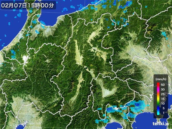長野県の雨雲レーダー(2016年02月07日)