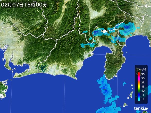 静岡県の雨雲レーダー(2016年02月07日)