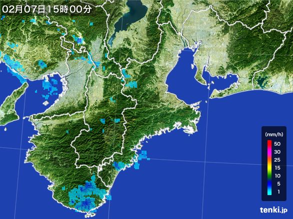 三重県の雨雲レーダー(2016年02月07日)