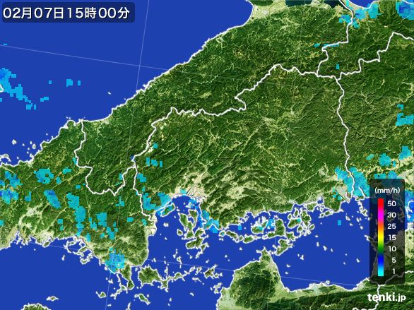 広島県の雨雲レーダー(2016年02月07日)