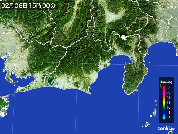 静岡県の雨雲レーダー(2016年02月08日)