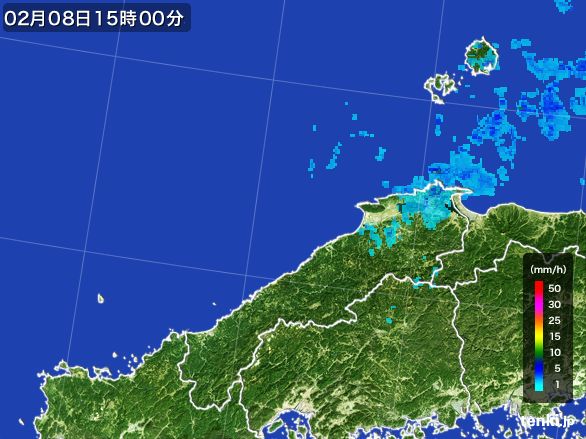 島根県の雨雲レーダー(2016年02月08日)