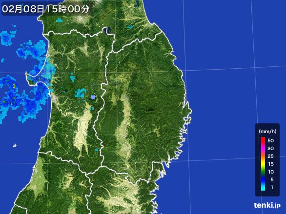 岩手県の雨雲レーダー(2016年02月08日)