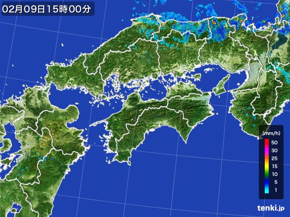 四国地方の雨雲レーダー(2016年02月09日)