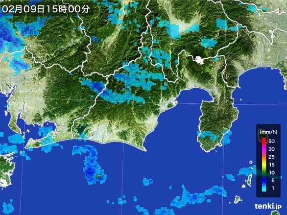 静岡県の雨雲レーダー(2016年02月09日)