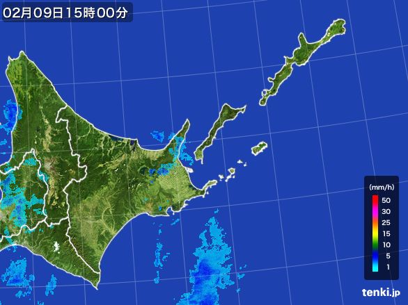 道東の雨雲レーダー(2016年02月09日)