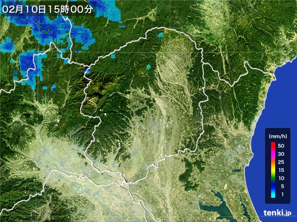 栃木県の雨雲レーダー(2016年02月10日)