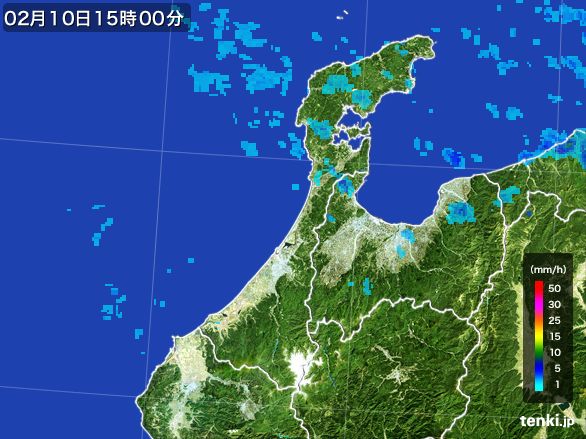 石川県の雨雲レーダー(2016年02月10日)