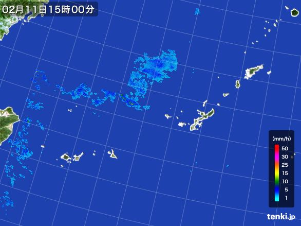 沖縄地方の雨雲レーダー(2016年02月11日)