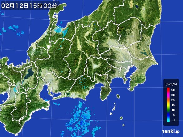 関東・甲信地方の雨雲レーダー(2016年02月12日)