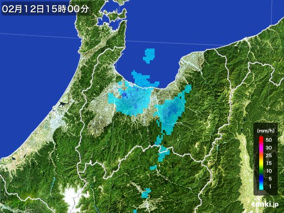 富山県の雨雲レーダー(2016年02月12日)
