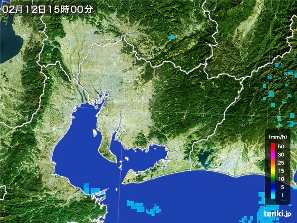 愛知県の雨雲レーダー(2016年02月12日)
