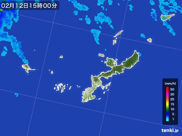 沖縄県の雨雲レーダー(2016年02月12日)