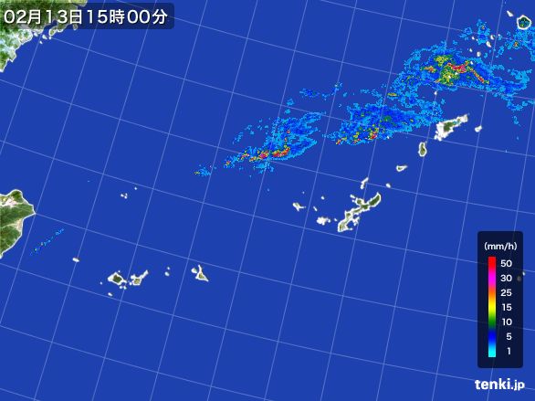 沖縄地方の雨雲レーダー(2016年02月13日)