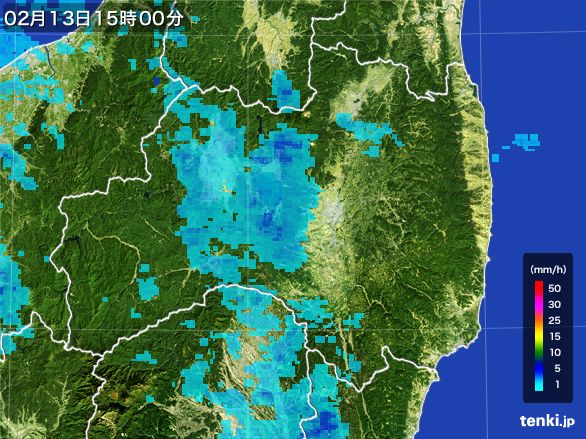福島県の雨雲レーダー(2016年02月13日)
