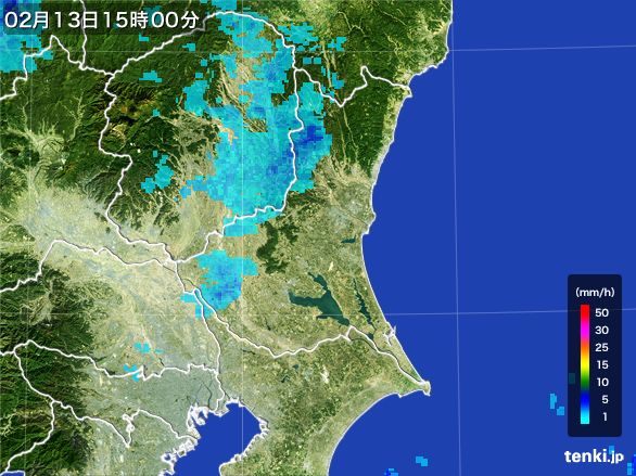 茨城県の雨雲レーダー(2016年02月13日)