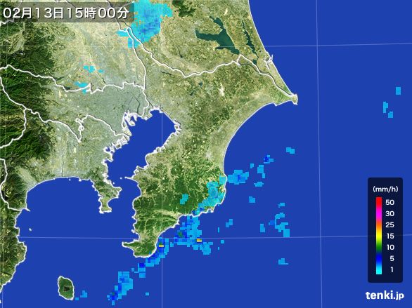 千葉県の雨雲レーダー(2016年02月13日)